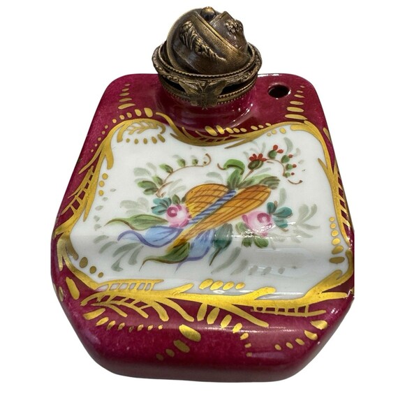 VTG Limoges by Chanille Hand-painted Porcelain Inkwell Pink Floral Gold Gilt - Picture 2 of 6